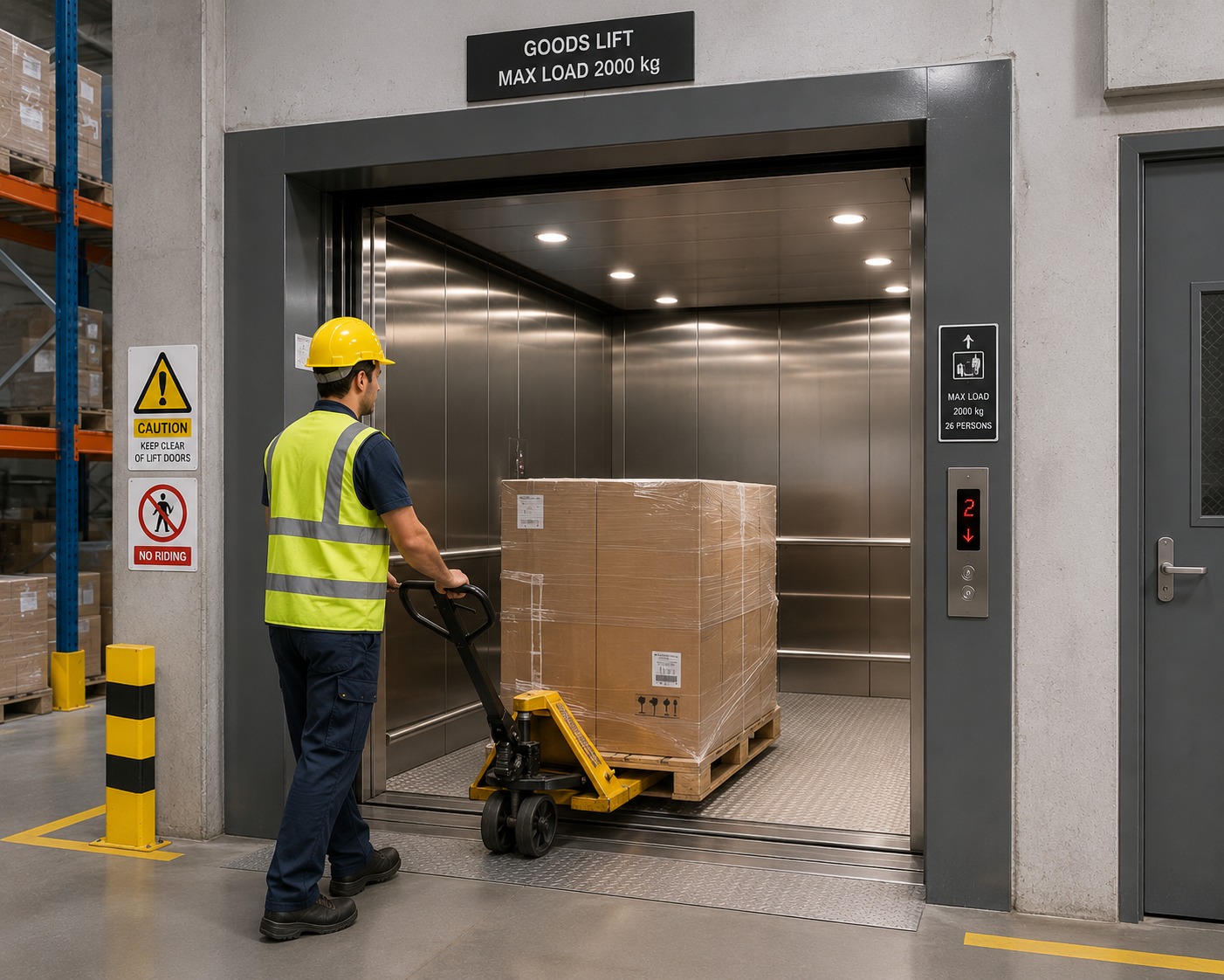 Heavy-duty industrial goods lift for warehouse and factory