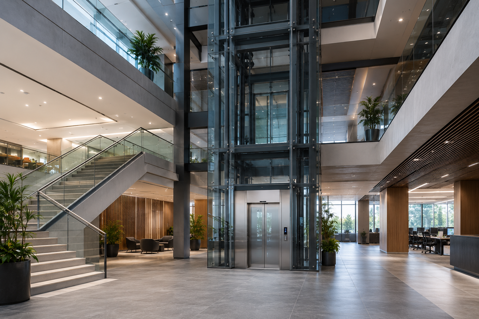 Modern MRL passenger elevator interior – stainless steel finish